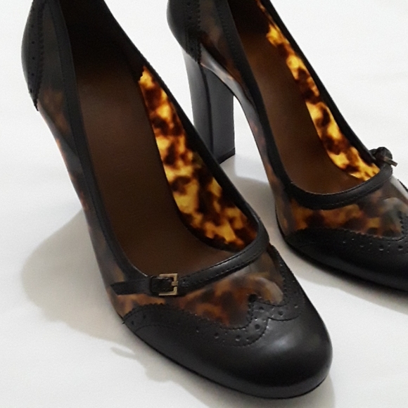 Burberry Leopard Leather/PVC Brouge Pumps - Picture 1 of 15